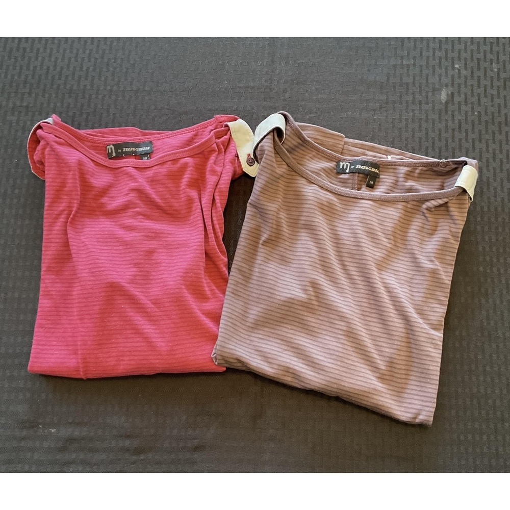 Novara Shirt Womens Medium Lot‎ of 2 Pink Brown Striped Short Sleeve Cycling